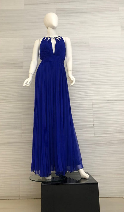 Vestido Azul plisado con escote pronunciado OC16701L