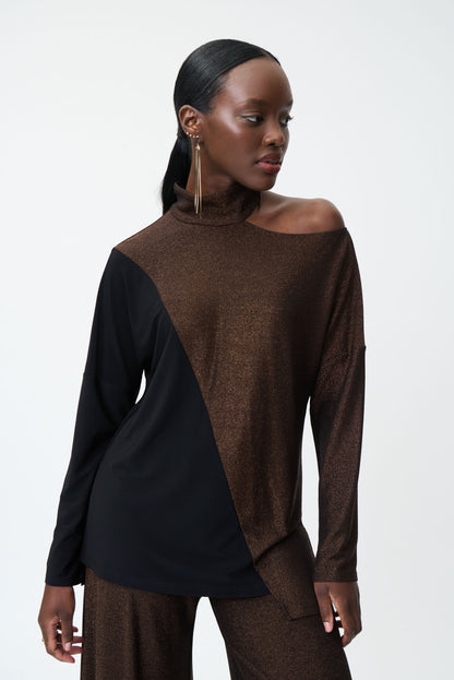 Blusa café metálico hombro descubierto 224083