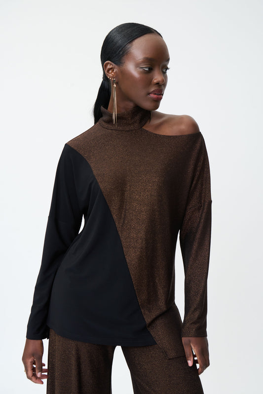 Blusa café metálico hombro descubierto 224083