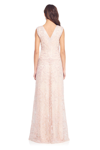 Vestido petal de malla bordada metalica 17228L Tadashi Shoji